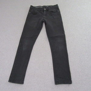 WT02 Mens Slim Straight Leg Jeans 30 x 32 Black Distressed Stretch Pocket
